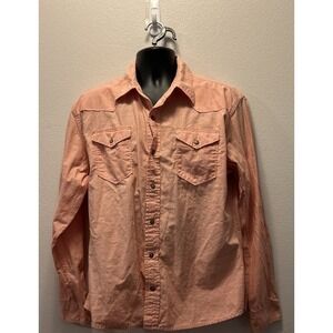 Vintage Wrangler Western Shirt Long‎ Sleeve Large Pink Pearl Snap Cowboy Cut ^
